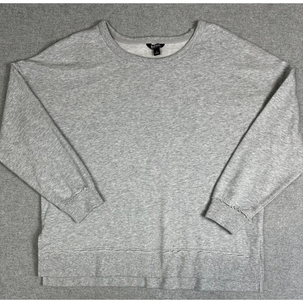 Buffalo David Bitton Womens XL Gray French Terry Sweatshirt Raw Edge Seam Detail